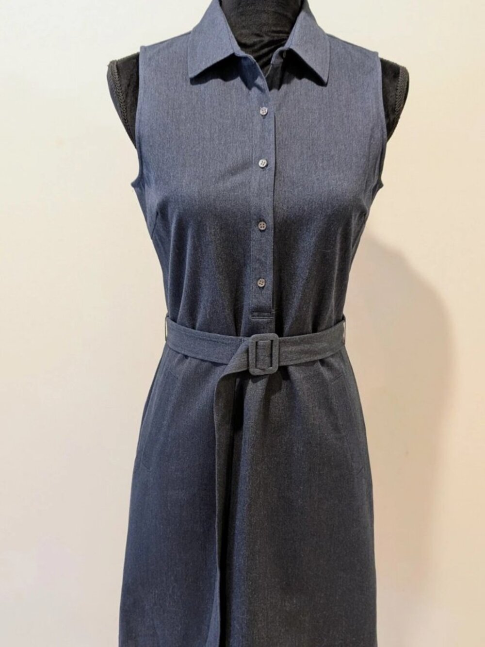 J. Mclaughlin Dolly Catalina Sheath Dress Belted Sleeveless Button Navy Blue EUC